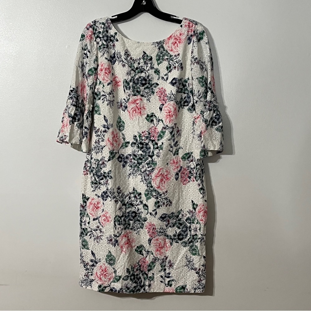 Ivanka Trump White Embroidered Eyelet Floral Bell Sleeve Dress